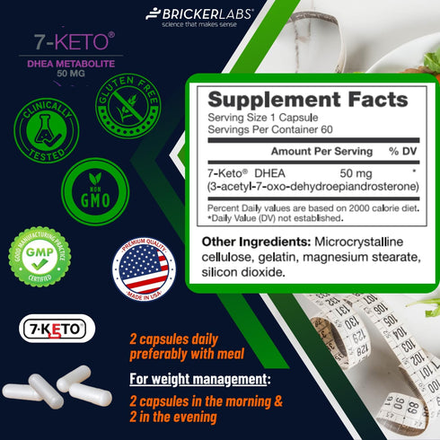 7-Keto DHEA Metabolite 50 mg Dietary Supplement - Safe and Effective Weight Management Support, 60 Capsules