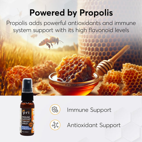 P.R.I Propolis Throat Spray, 1oz with Manuka Honey, Sore Throat & Immune Support, Fresh Peppermint Taste