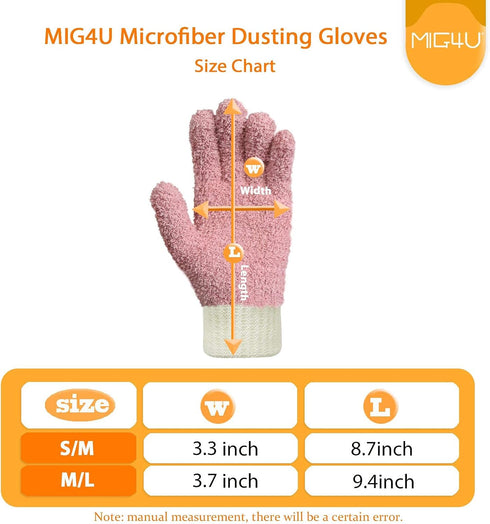 MIG4U Reusable Lint-Free Pink Microfiber Dusting Gloves, 2 Pairs S/M for House Cleaning, Blinds, Windows
