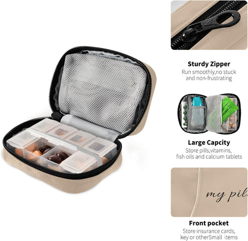 Naanle 7 4.6 3.14 1.88 Inch 0.12 Text My Pills Pill Box Day Case Bag Travel Organizer with Zipper Portable Weekly