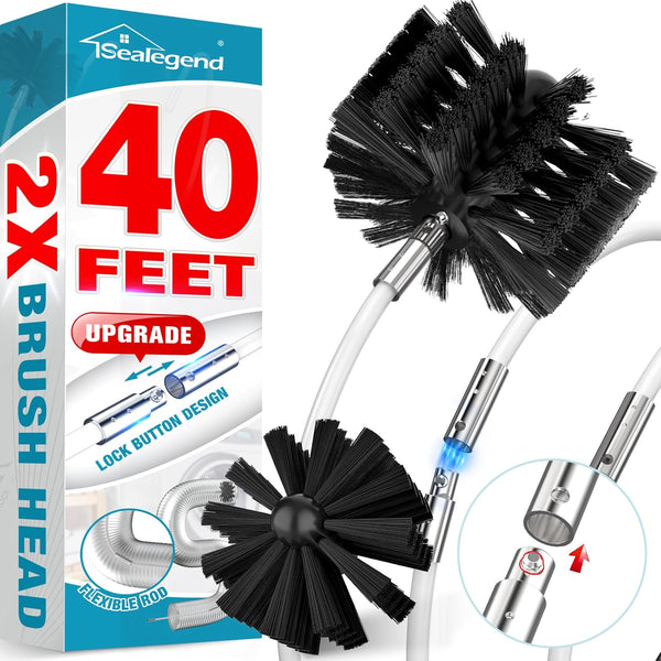 Sealegend White 40 FEET Dryer Vent Cleaner Kit with Drill Attachment, Flexible Rods, Brush Head, Storage Bag