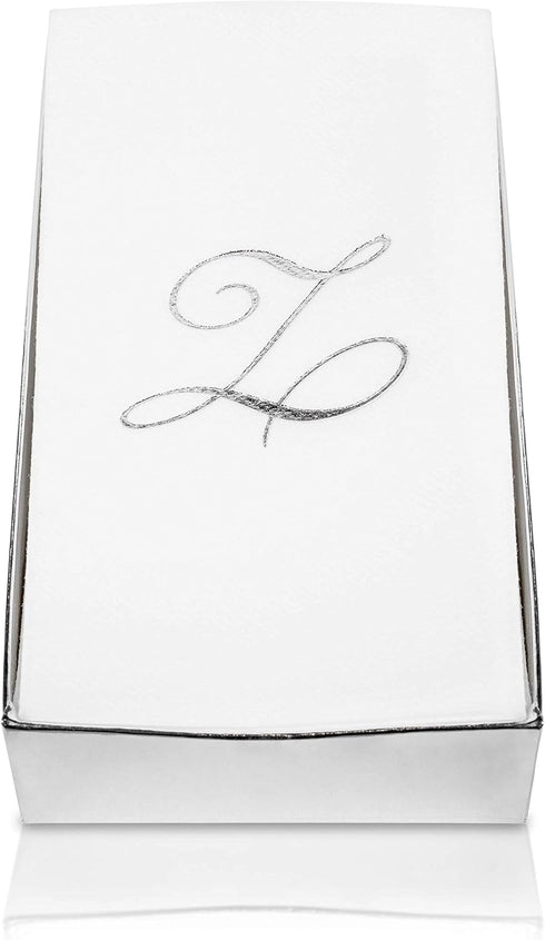 AH AMERICAN HOMESTEAD Disposable Hand Towels, 50 Count Bathroom Essentials, Monogrammed Napkins, Silver