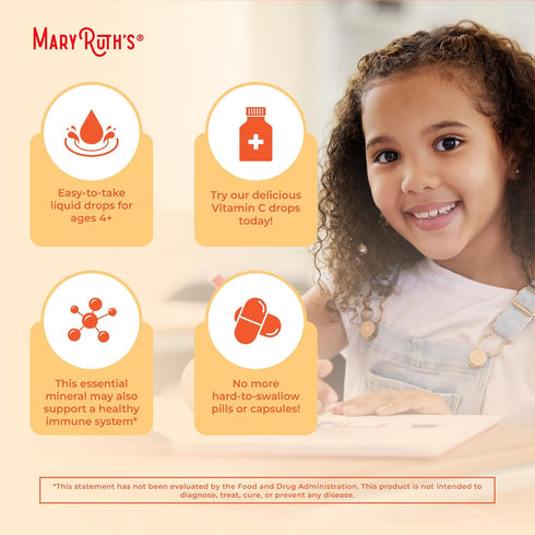 MaryRuth Organics USDA Kids Vitamin C Drops, Vegan Immune Support Supplement for Ages 4-13, 2oz