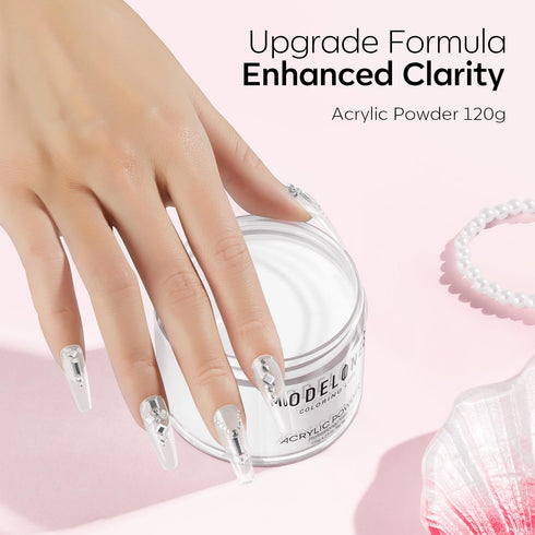 Modelones Clear Acrylic Powder, 4.23oz Large Capacity Professional Nail Powder for 3D French Nail Manicure