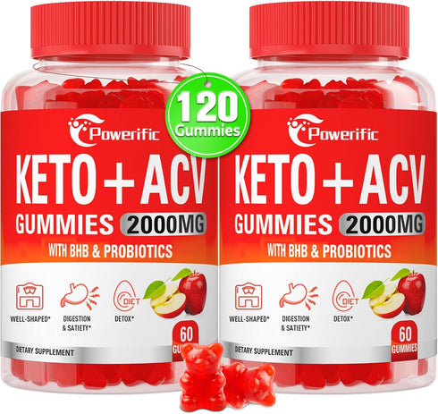 Powerific Apple Cider Vinegar Gummies, GLP-1 Support Keto ACV Gummies Max Strength 2000mg
