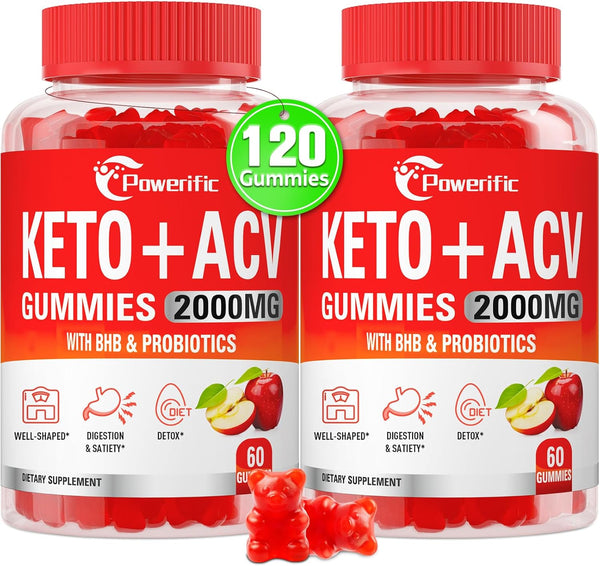 Powerific Apple Cider Vinegar Gummies, GLP-1 Support Keto ACV Gummies Max Strength 2000mg
