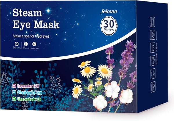 Jekeno Steam Eye Mask, 30 Packs for Dry Eyes, Dark Circles, and Puffiness, Self Heated Warm Eye Mask
