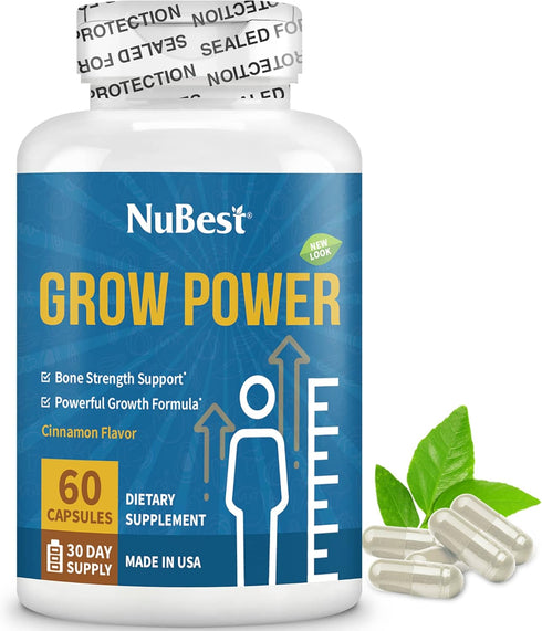 NuBest Grow Power - Calcium & Magnesium Supplement with Vitamin K2, D3, Zinc for Strong Bones - 60 Capsules