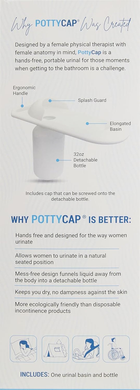 PottyCap 32 oz Portable Urinal for Women with Detachable Bottle - Reusable Portable Female Urinal for Travel, Camping