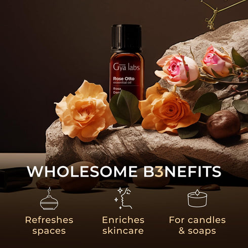 Set Set 2x0.34 oz Rose Essential Oils for Skin Use & Vanilla Essential Oil for Diffuser - Aromatherapy Grade Essential