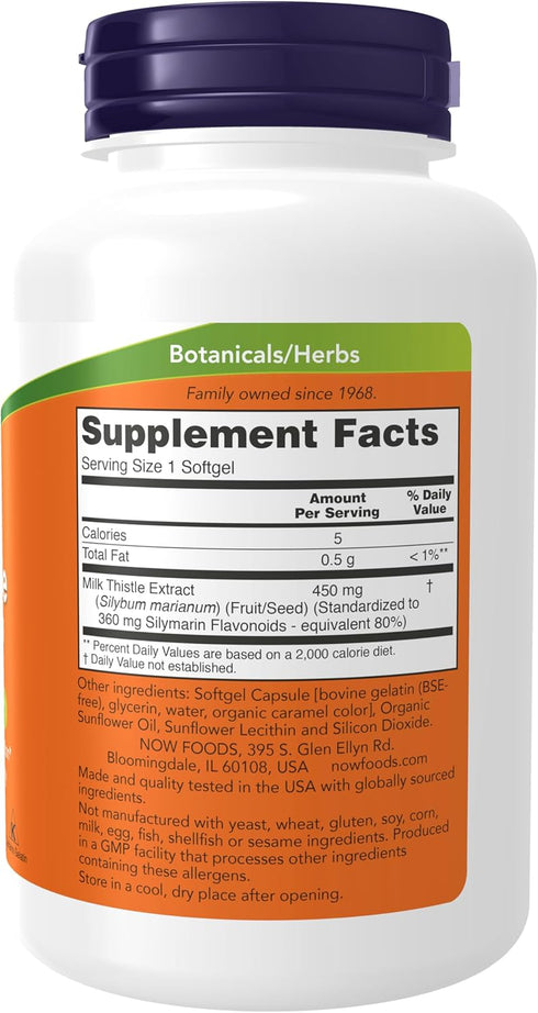 NOW Foods Silymarin Milk Thistle Extract, Extra Strength 450 mg, 120 Softgels