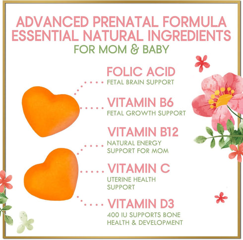 Prenatal Vitamins for Women - DHA & Folic Acid Multivitamin Gummies for Brain Development, 60 Gummies