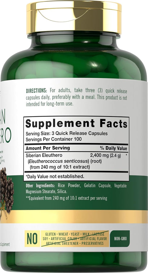 Carlyle Siberian Eleuthero | 2400mg | 300 Capsules | Non-GMO and Gluten Free Formula | Siberian Ginseng | Traditional Herbal Supplement