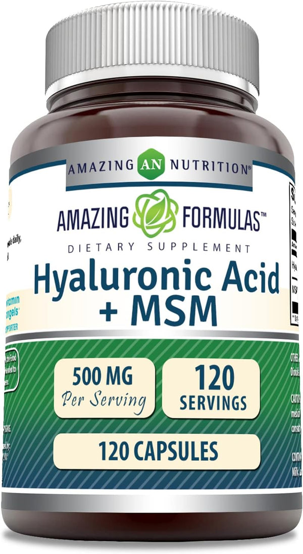 Amazing Formulas Hyaluronic Acid & MSM Supplement, 500 Mg, 120 Capsules, Non-GMO