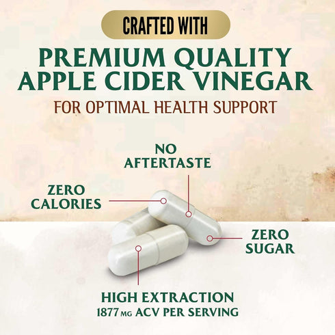 Apple Cider Vinegar Capsules 1877mg - Extra Strength Detox & Cleanse with Vitamin D & Zinc - Premium Vegetarian