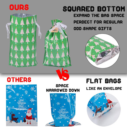 Christmas Gift Bags Assorted Sizes, 22pcs Drawstrings Reusable Plastic Holiday Gift Bags for Presents Wrapping