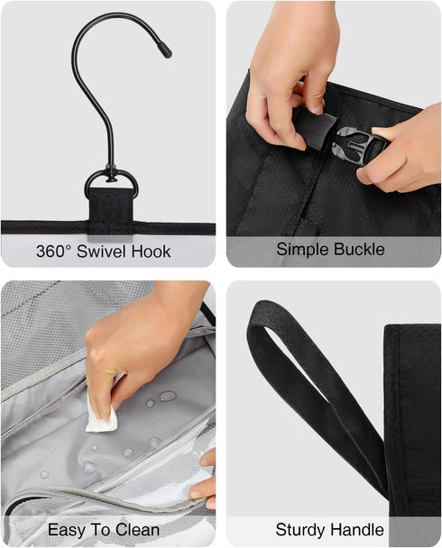 Relavel Travel Toiletry Bag for Men, Hanging Makeup Organizer for Women, Large Capacity Travel Kit Shaving Bag - Black