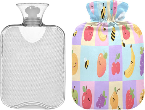 tplaotee 2L Tummy Warmer,Tummy Cartoon Fruits Bee hot Waterbottle with Soft Cover, Water Bottle Bag for Warmer,Bolsa de