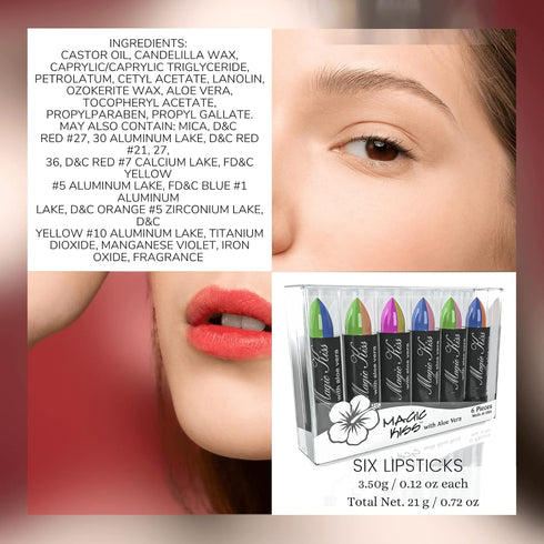 Pack of 6 Magic Kiss Color Changing Matte Lipstick Set, Long Lasting Moisturizer with Aloe Vera
