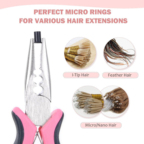 Vlasy Micro Rings Links Beads, 3.4mm Non-Silicone Copper Tubes Microbead for I-Tip Hair Extensions (1000Pcs, Light