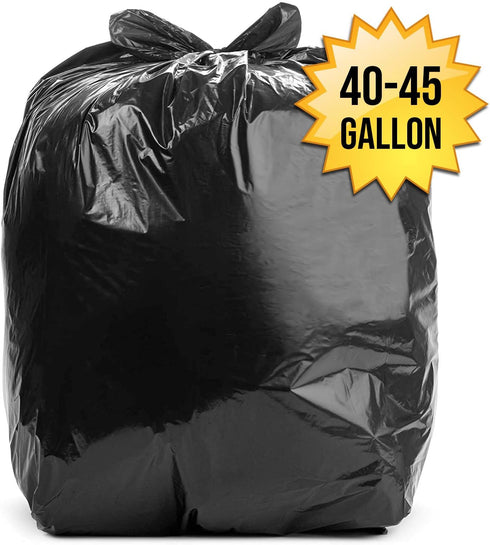 Aluf Plastics 40-45 Gallon 1.5 MIL Black Heavy Duty Trash Can Liners - 33" x 47" - Pack of 100