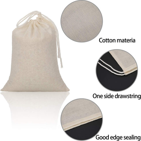 Tatuo 50 Pcs Muslin Bags, 6 x 8 Inches Cotton Drawstring Bags for Party Home Supplies