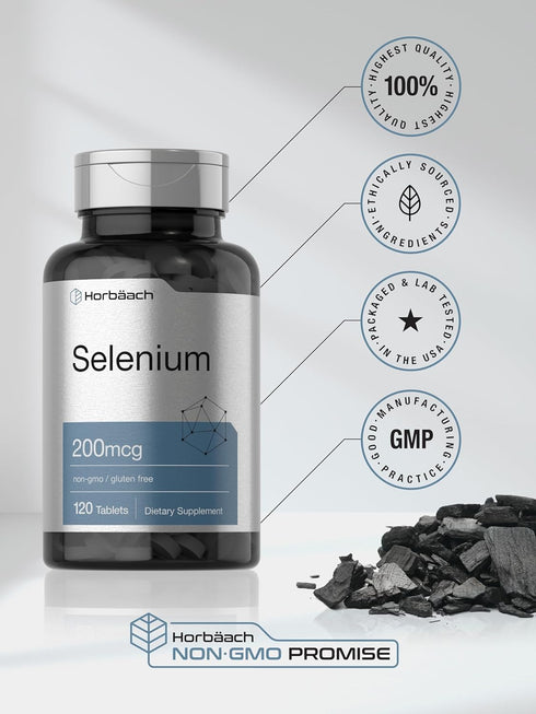Selenium Supplement | 200 mcg | 120 Tablets, Non-GMO and Gluten Free by Horbaach