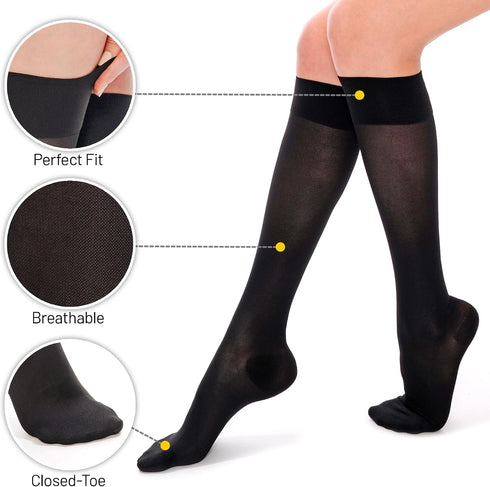 invera Sheer Compression Stockings for Women, Women's Travel Compression Socks, Knee High Support Hose for Flying