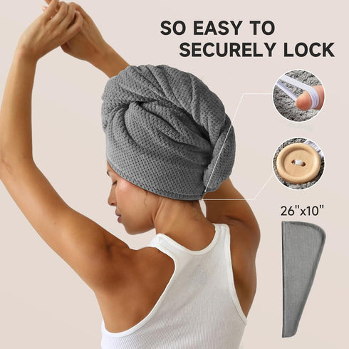 3 Pack Microfiber Hair Towel Wrap for Curly Hair, Super Absorbent Hair Drying Turban for Women & Kids (Grey, Camel,
