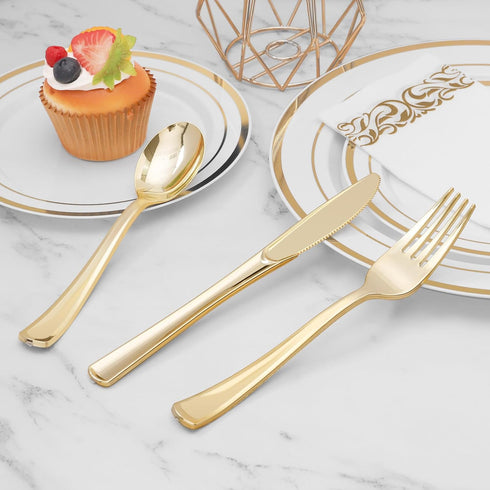 50 Pack 6.9 Inch Heavy Duty Gold Plastic Spoons, Disposable Serving Utensils for Catering, Parties, Dinners, Weddings