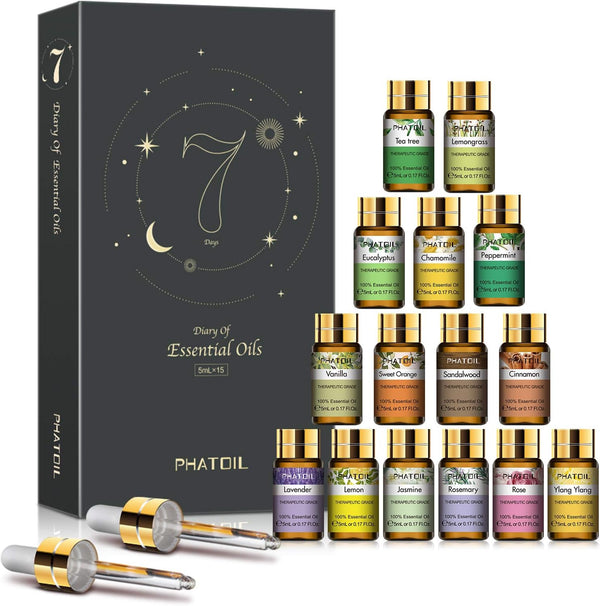 15PCS Essential Oils Gift Set - Premium Quality Essential Oils for Aromatherapy Diffuser, Yoga, Soap Candle Making - 5ml