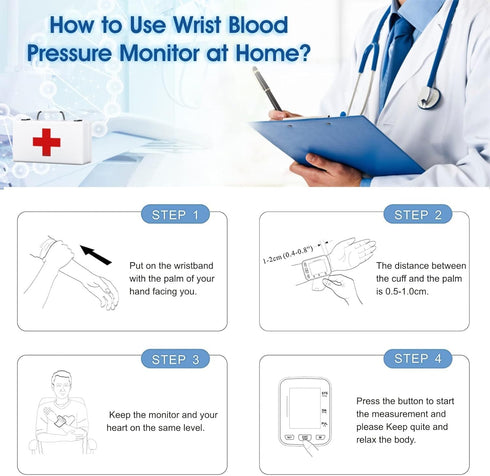 Automatic Wrist Blood Pressure Monitor, Talking Blood Pressure Cuff for Home Use, Adjustable Cuffs, Large LCD Display