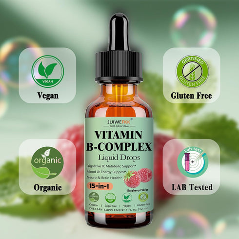 JUIWEFKK 15-in-1 B12 B6 B1 Vitamin B Complex Liquid Drops for Women Men & Kids, VIT B Complex with Vitamin C Niacin