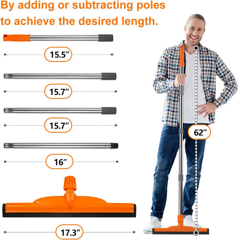 ITTAR Multi-Purpose Floor Squeegee: Heavy Duty Squeegee Broom with Adjustable 62" Stainless Steel Pole