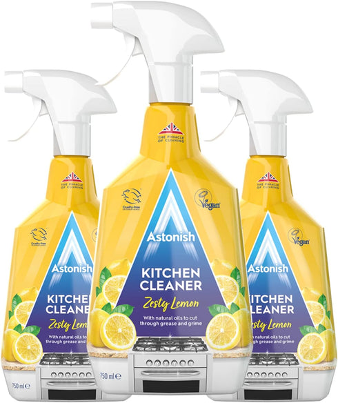 Astonish Zesty Lemon Scented Kitchen Cleaner 3 Pack - All Purpose Cleaning Solution for Grease and Grime