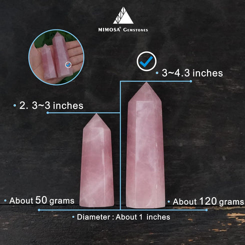 MIMOSA Healing Crystal Point - Large Rose Quartz, Raw Rose Quartz & Selenite