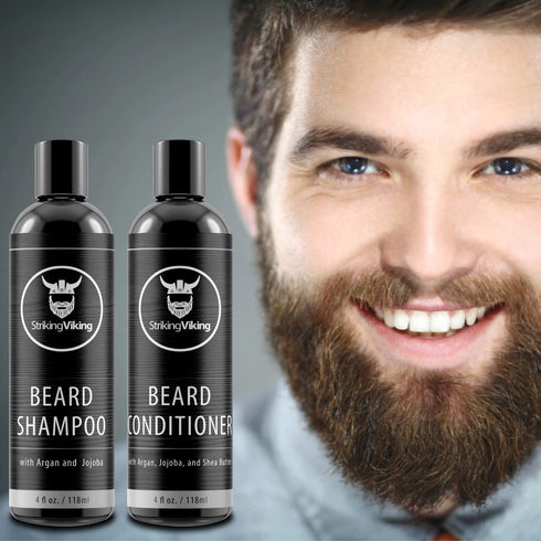 Striking Viking Beard Wash Set - Beard Shampoo and Conditioner for Men with Argan & Jojoba Oils