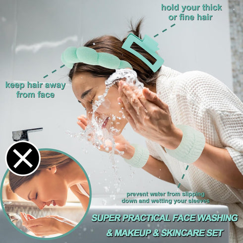 Canitor Spa Headband Wrist Bands Set - Cute Skincare Headband for Washing Face, Trendy Hair Accessories