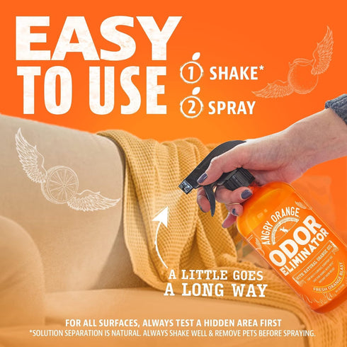 Angry Orange Pet Odor Eliminator, Citrus Deodorizer for Strong Dog or Cat Pee Smells, 2 Pack for Carpet, Furniture &