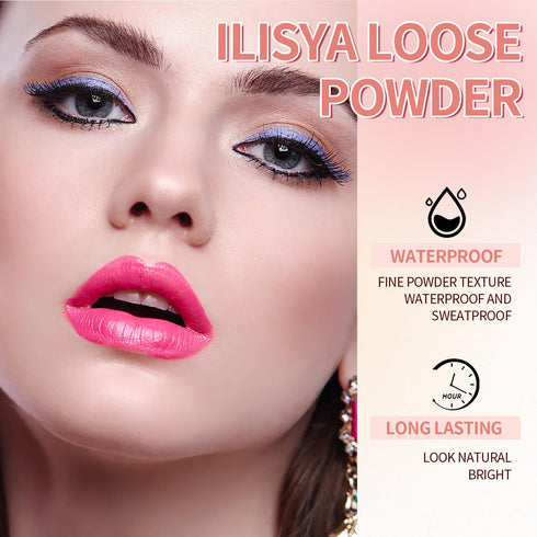 Lightweight Setting Powder - Loose Finishing Powder with Soft Mushroom Puff & Mirror, Waterproof Matte Finish, 0.28 Oz