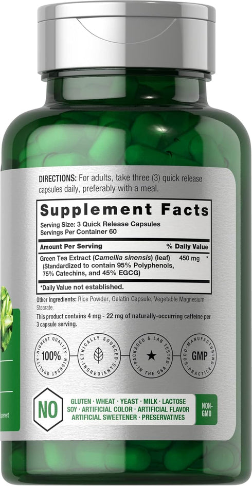 Horbaeach Green Tea Extract Capsules 450mg | 180 Count | Herbal Supplement | Non-GMO and Gluten Free