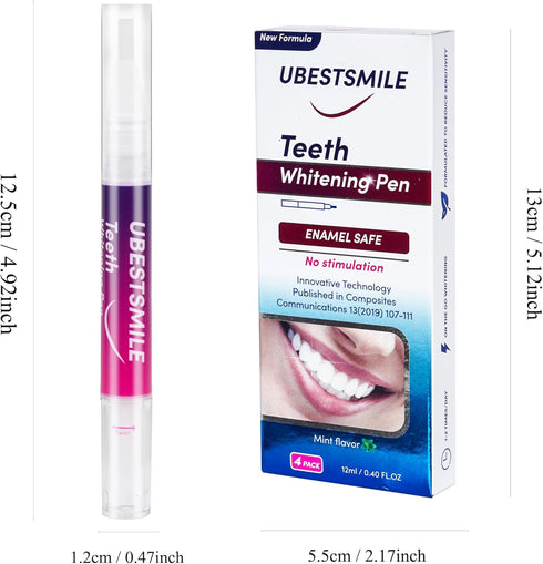 Teeth Whitening Pen (4 Pcs) - Whiten Teeth 40+ Uses, Remove Stains, Effective, Painless, Travel-Friendly Mint Flavor
