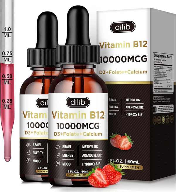 Vitamin B12 Complex 10000 mcg | Vegan Triple Liquid B-12 Drops for Energy and Healthy Metabolism (2 Pack)