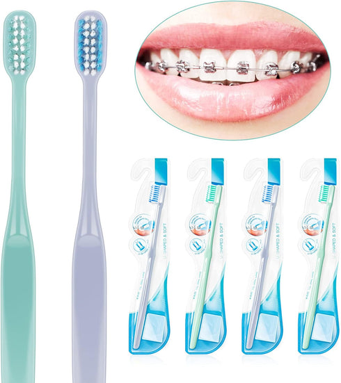 Y-Kelin 4 Pcs U-Shaped Orthodontic Toothbrush, Soft Bristle with 4 Toothbrush Head Covers for Effective Cleaning Teeth