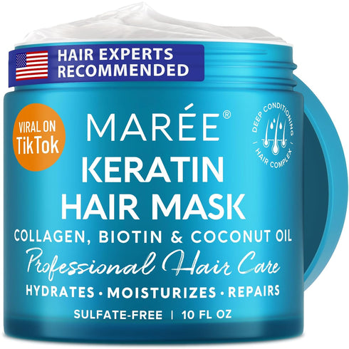 MAREE Deep Hair Mask & Conditioner - Hydrating Coconut Oil & Keratin Hair Mask, Biotin & Collagen Moisturizing