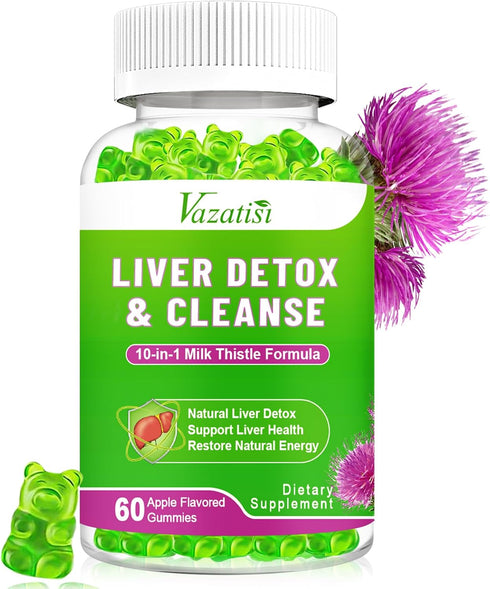 Milk Thistle Gummies for Adults & Kids - 1000mg Organic Extract Supplement for Liver Support, 60ct Apple Flavor