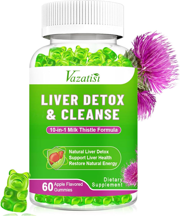 Milk Thistle Gummies for Adults & Kids - 1000mg Organic Extract Supplement for Liver Support, 60ct Apple Flavor