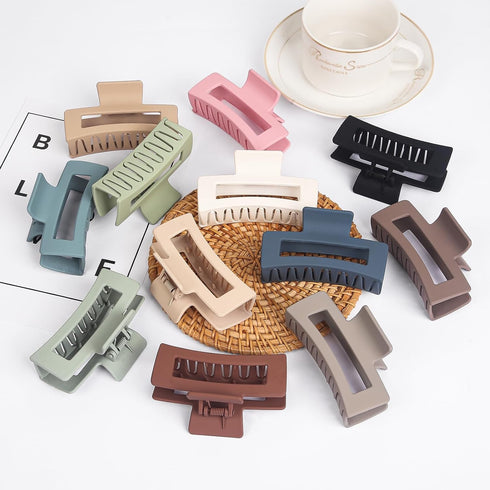 Vigorpace 12 Pack Medium Hair Claw Clips for Women Girls, Strong Hold, Matte Square, Thick Thin Hair