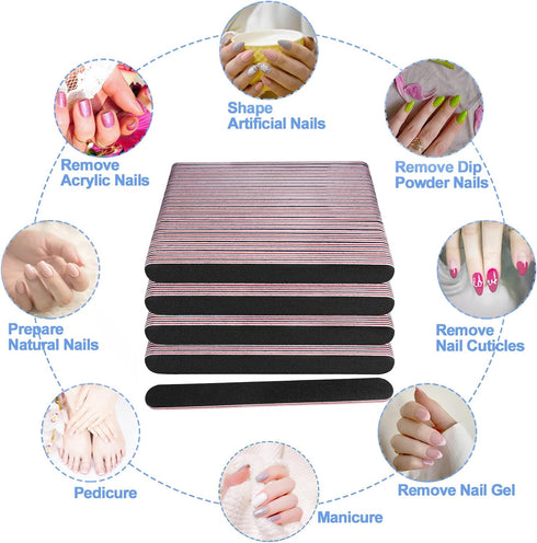 Nail Files Bulk (100 Pack), Professional Double Sided Emery Board 100/180 Grit for Natural and Acrylic Nails