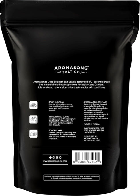 Pure Dead Sea Salt for Soaking - 14 Oz Lavender Spa Bath Salt Fine Grain in Resealable Pack for Body Wash Scrub